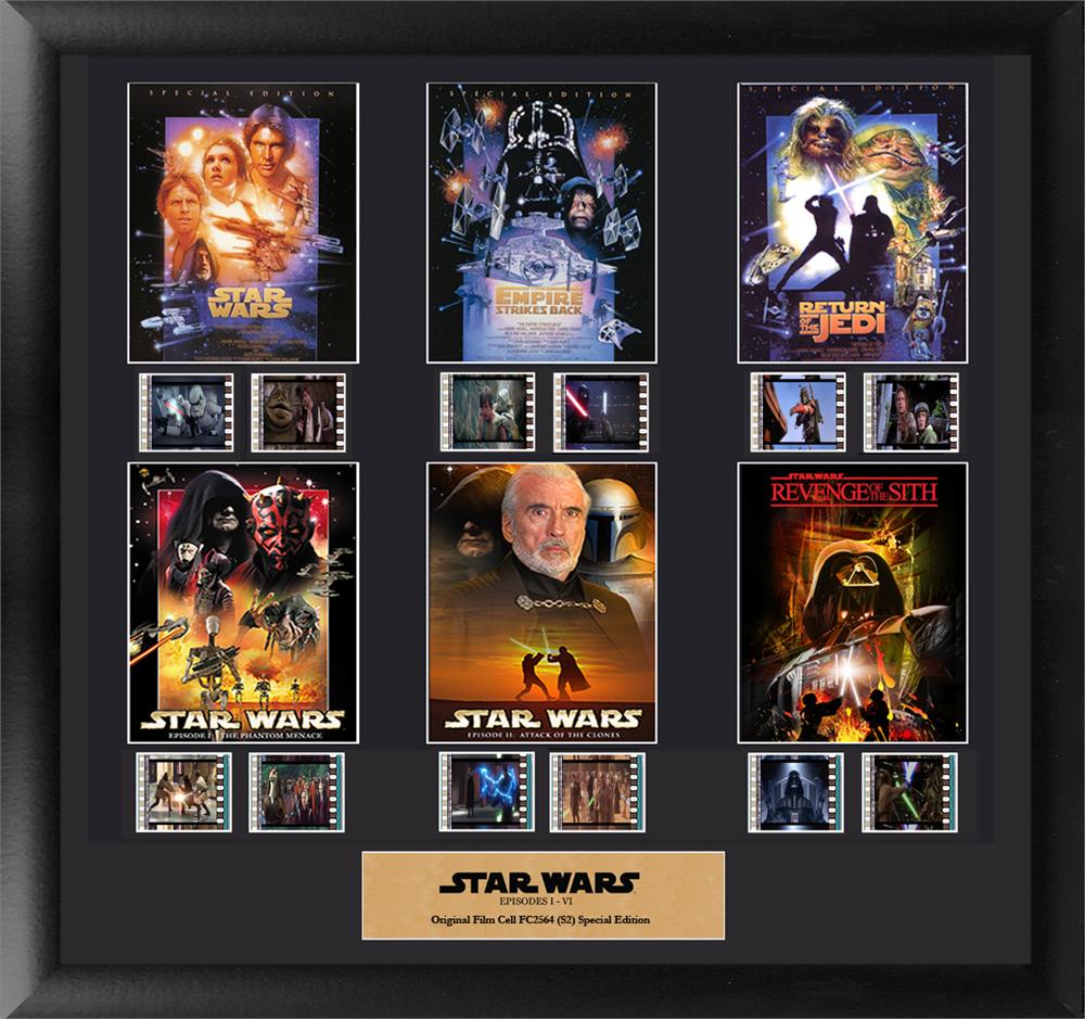 FilmCells Star Wars Episodes I-VI 20 x 19 Large Montage Framed Wall Art with 12x Clips of 35mm Film and Certificate of authenticity