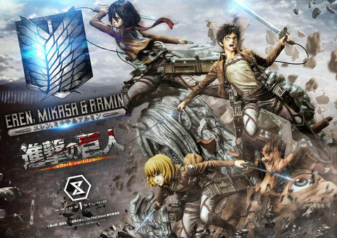 PRE-ORDER: Ultimate Premium Masterline Attack On Titan Eren, Mikasa & Armin DX Bonus Version 1/4 Scale Statue - collectorzown